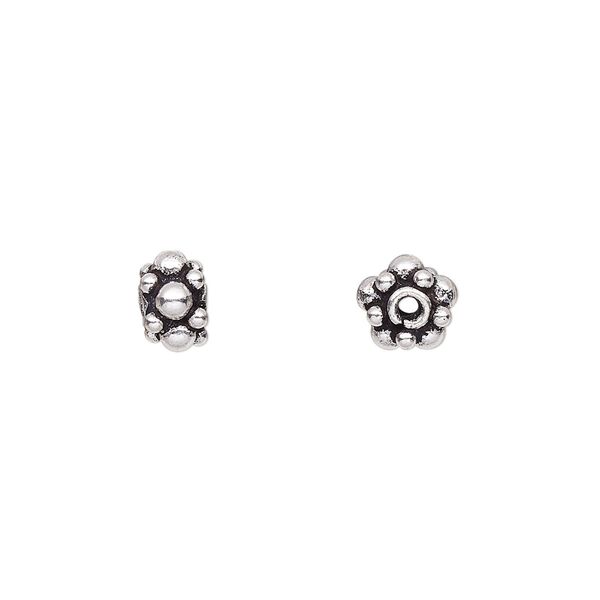 Bead, antiqued sterling silver, 7x6mm beaded rondelle. Sold per 1-troy ounce pkg, approximately 25-35 beads. image number 0