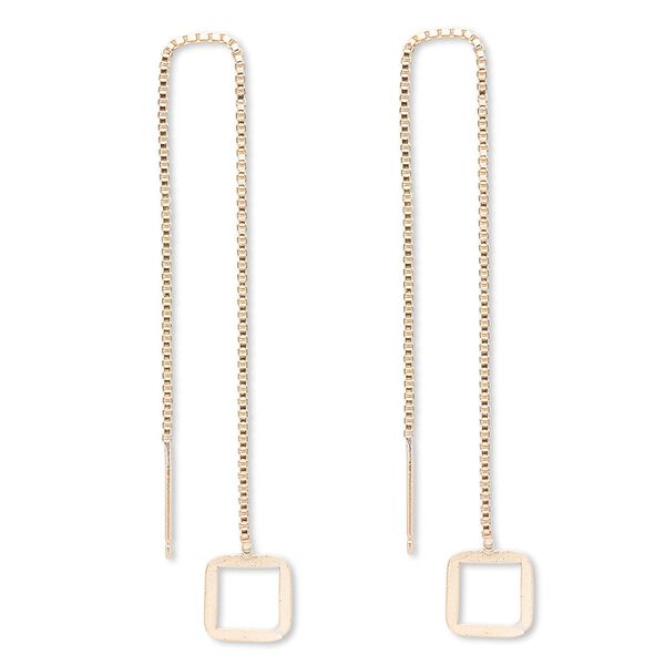 Ear thread, 14Kt gold-filled, 4-1/2 inch chain with 8.5x8.5mm open square. Sold per pair. image number 0