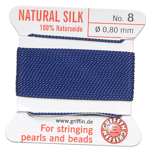 Thread, Griffin, silk, dark blue, size #8. Sold per 2-meter card (approximately 78 inches). image number 0