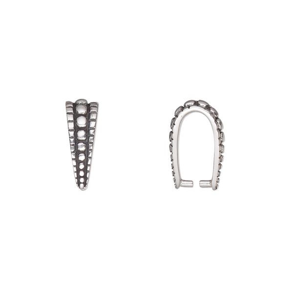Bail, ice-pick, antiqued sterling silver, 13.5x5mm with beaded design, 10mm grip length. Sold individually. image number 0