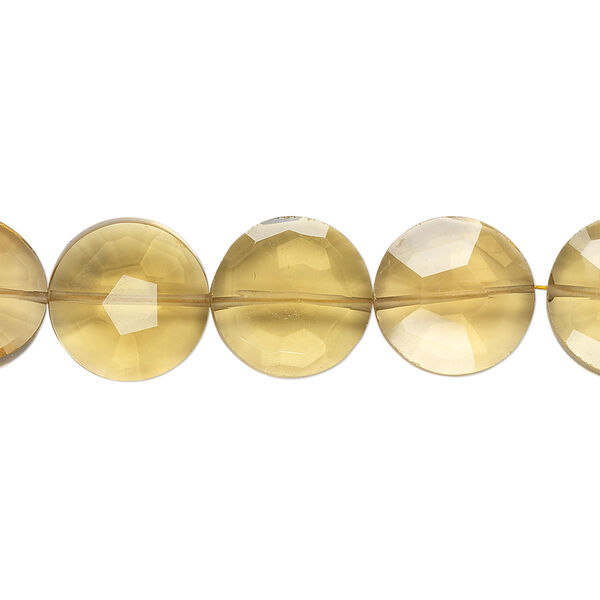 Golden quartz 1pkg5, hand-cut faceted flat round bead 12mm image number 0