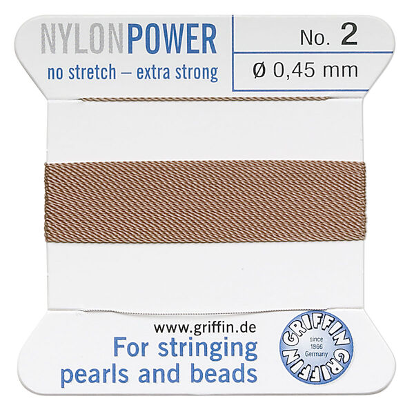 Thread, Griffin, nylon, beige, size #2. Sold per 2-meter card (approximately 78 inches). image number 0