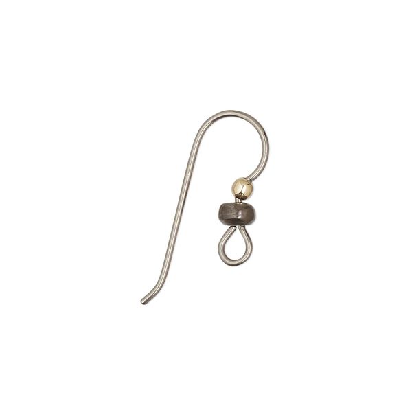 Ear wire fishhook 1pkg50 antique brass-plated niobium / gold-filled, 16mm / 2mm ball / 3x1.5mm heishi / open loop, 20 gauge 25 pair image number 0