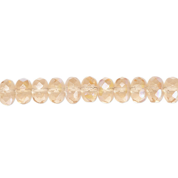 Bead, Czech fire-polished glass, light rose AB, 7x5mm faceted rondelle. Sold per 15-1/2" to 16" strand. image number 0