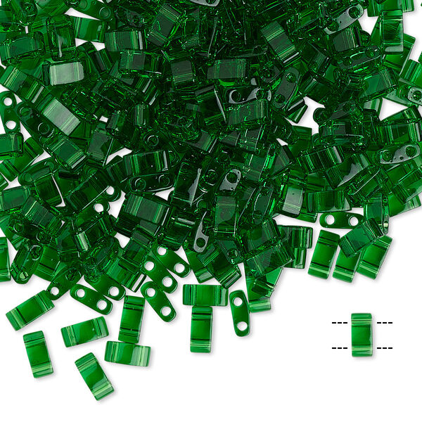 Seed bead, TILA®, glass, pkg/250g, 5x2.3mm half tila rectangle, transparent pistachio, (HTL-146). image number 0