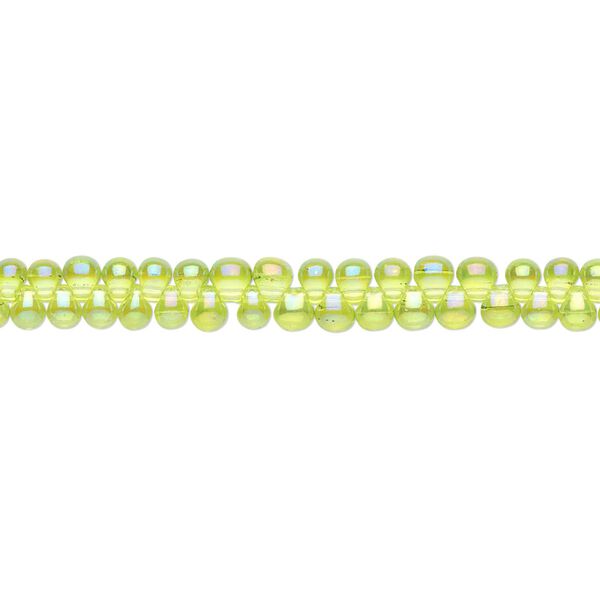 Seed bead, Miyuki, glass, pkg/10g, 3.3x2.8mm mini fringe, translucent rainbow lime green (DP-258). image number 0