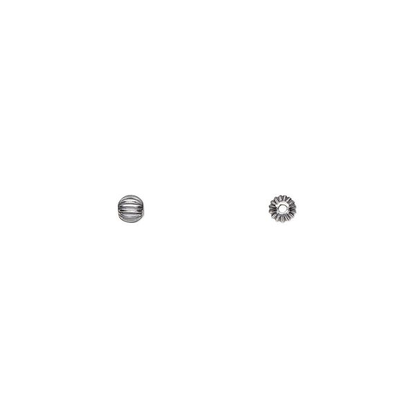 Bead, antiqued sterling silver, 3mm seamless corrugated round. Sold per pkg of 10. image number 0