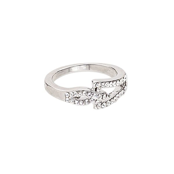 Ring, glass rhinestone and imitation rhodium-plated "pewter" (zinc-based alloy), clear, 8mm wide, size 6-1/2. Sold individually. image number 0