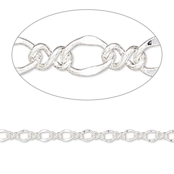 Chain, silver-plated steel, 3mm flat figure 8. Sold per 50-foot spool. image number 0