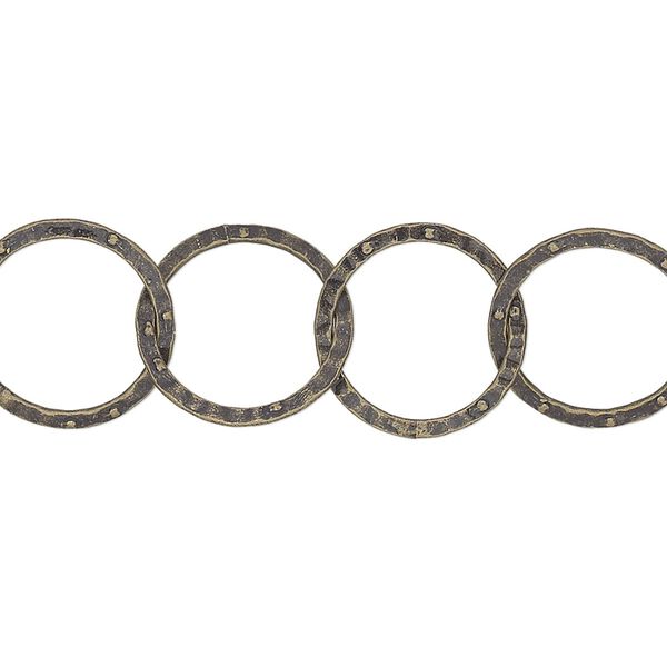 Chain, antique gold-plated brass, 14mm hammered round cable. Sold per pkg of 5 feet. image number 0