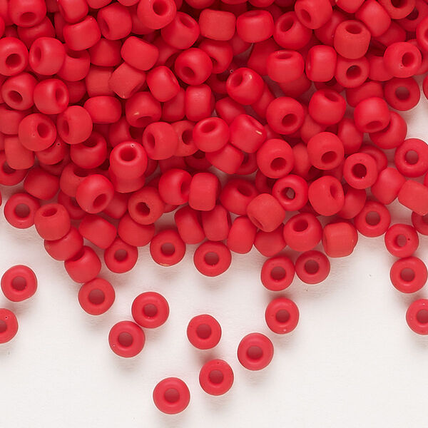Seed bead, Dyna-Mites™, glass, opaque matte red, #6 round. Sold per 40-gram pkg. image number 0