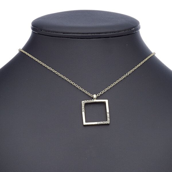 Necklace, glass rhinestone with gold-finished steel and "pewter" (zinc-based alloy), clear, 24x24mm open square, 18 inches with 2-inch extender chain and lobster claw clasp. Sold individually. image number 0