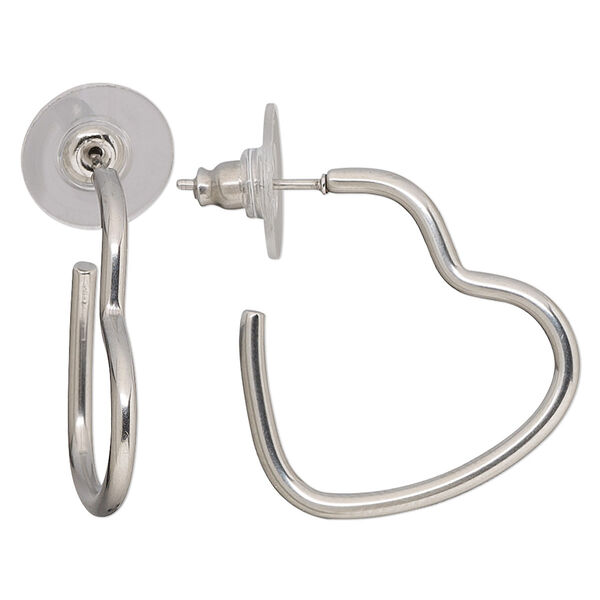Earring, stainless steel, 25.5mm heart half-hoop with post. Sold per pkg of 2 pairs. image number 0