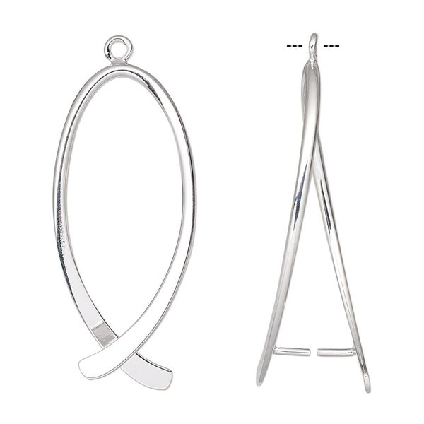 Bail, ice-pick, silver-plated brass, 35x15mm double-sided oval, 28mm grip length. Sold per pkg of 10. image number 0