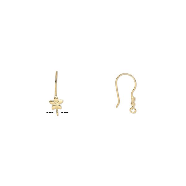 Ear wire fishhook 1pkg100 gold-plated, 21mm / flower / open loop, 21 gauge stainless steel 50 pair image number 0