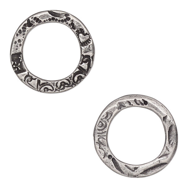 Component, TierraCast®, "Vida Mas Dulce" collection, antiqued pewter (tin-based alloy), 20mm open round with flora design and 13.5mm hole. Sold per pkg of 2. image number 0
