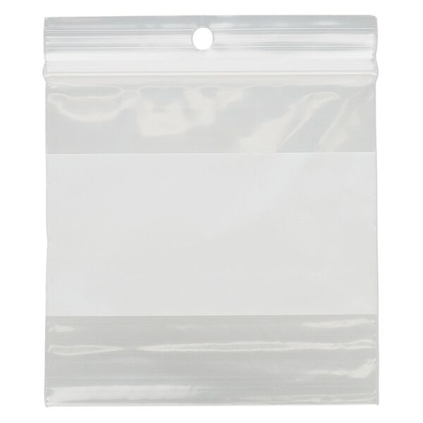 Bag, Tite-Lip™, plastic, clear and white, 3-inch top zip with block and hole. Sold per pkg of 1,000. image number 1