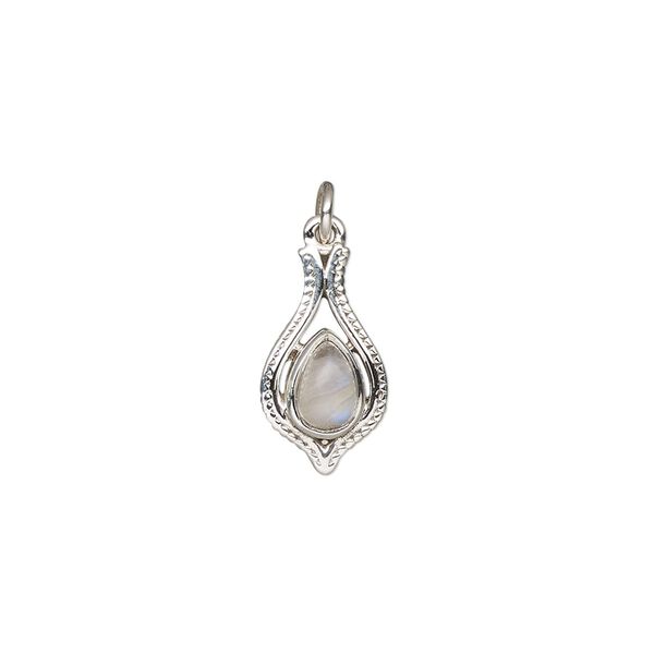 Rainbow moonstone / sterling silver 1pkg1, open beaded teardrop drop natural antiqued 15x9mm image number 0