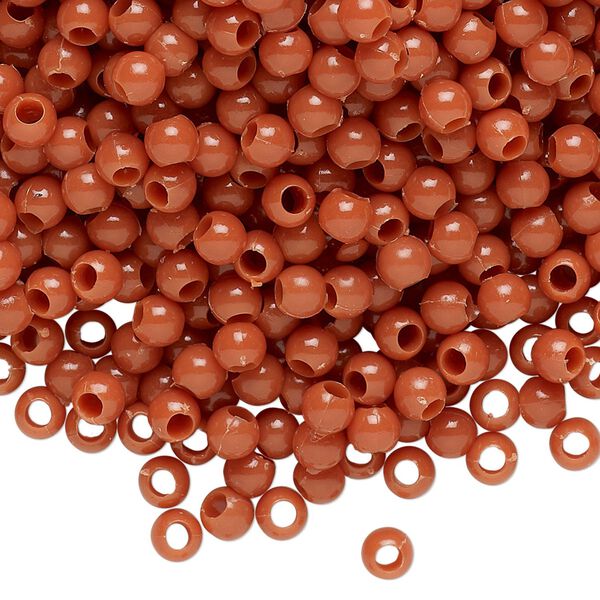 Bead, plastic, opaque red-brown, 4mm round. Sold per pkg of 1,000. image number 0