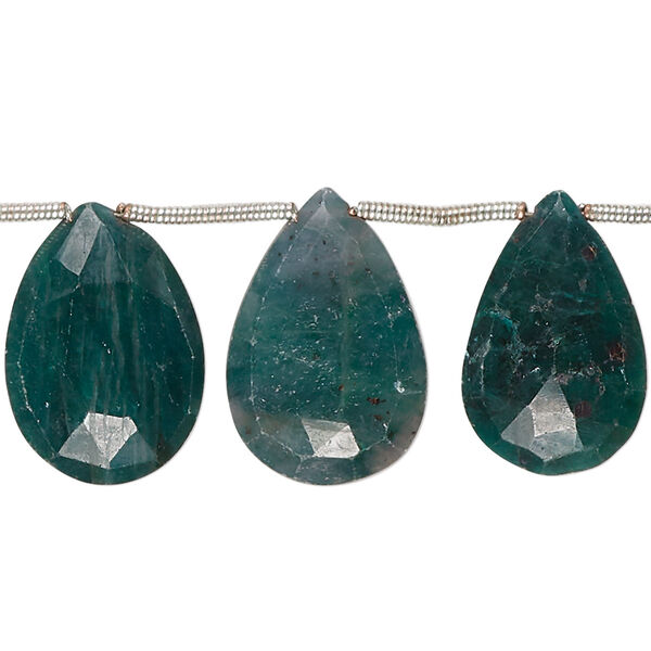 Emerald 1pkg9, hand-cut top-drilled faceted puffed teardrop bead 16x12mm-26x17mm image number 0