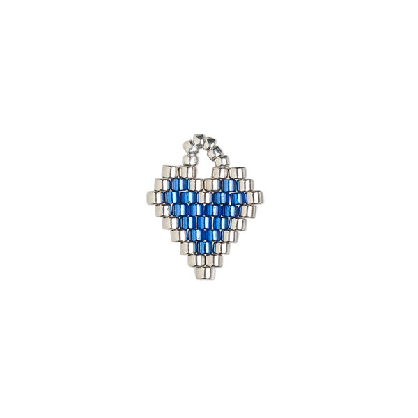 Drop, Creative Touch, glass, dark blue and silver, 12mm double-sided heart. Sold individually. image number 0