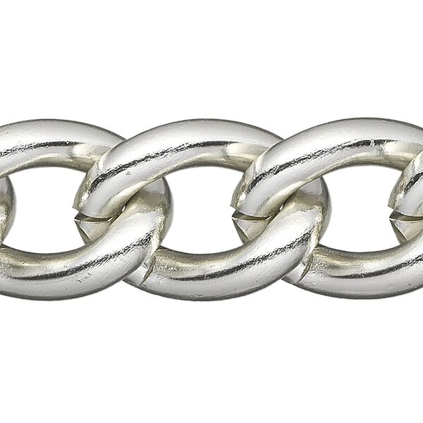 Chain, anodized aluminum, silver, 16mm curb. Sold per pkg of 25 feet. image number 0