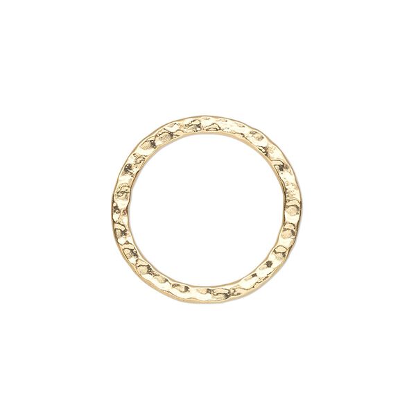 Component, gold-plated steel, 20mm double-sided hammered flat open round. Sold per pkg of 10. image number 0