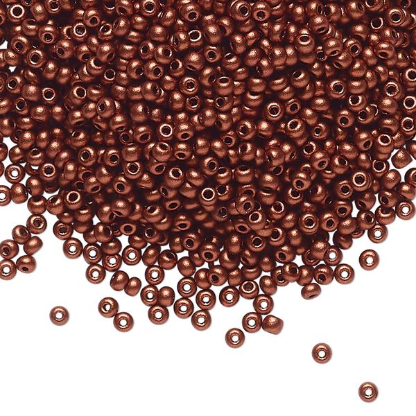 Seed bead, Preciosa Ornela Czech glass, pkg/500g, #11 rocaille, opaque soft dark copper metallic alabaster, (01750). image number 0