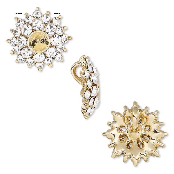 Pendant, Almost Instant Jewelry®, crystals and gold-finished "pewter" (zinc-based alloy), crystal clear, 16.5mm flower with PP32 or SS19 setting and hidden bail. Sold individually. image number 0