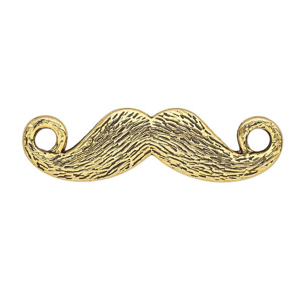 Link, antiqued gold-finished "pewter" (zinc-based alloy), 32x10mm single-sided mustache. Sold per pkg of 10. image number 0