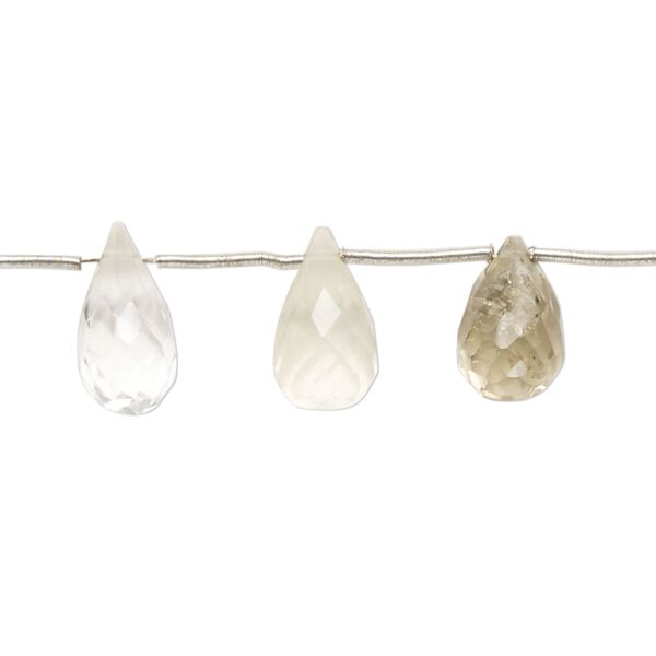 Smoky quartz / quartz crystal 1pkg6, hand-cut top-drilled micro-faceted teardrop bead 12x7mm-16x9mm image number 0