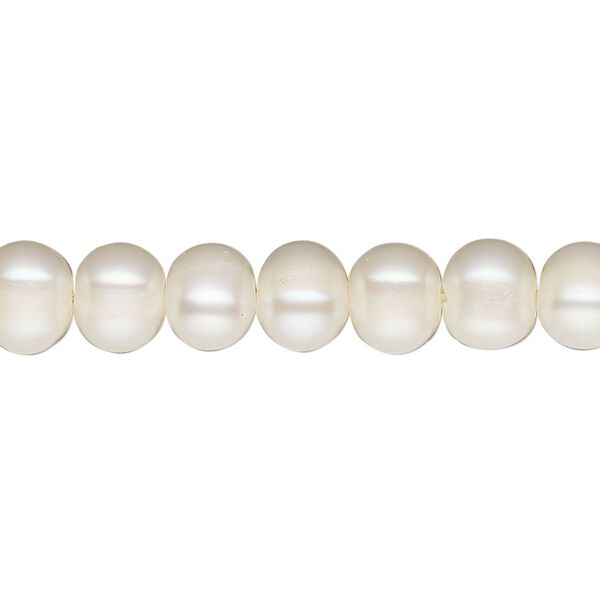 Pearl, cultured freshwater (bleached), white, 6mm semi-round, C- grade, Mohs hardness 2-1/2 to 4. Sold per 15-1/2" to 16" strand. image number 0