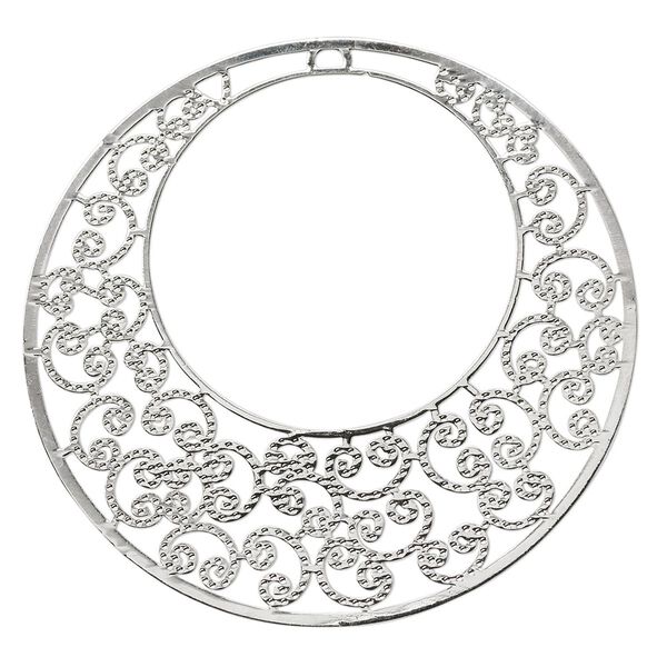 Focal, Lazer Lace™, silver-plated brass, 48mm round go-go. Sold per pkg of 6. image number 0
