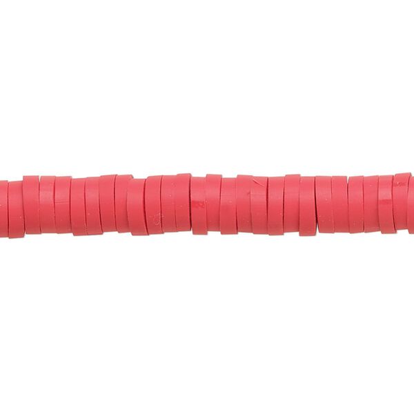 Bead, polymer clay, opaque red, 6x1.5mm heishi. Sold per pkg of (2) 15-1/2" to 16" strands. image number 0