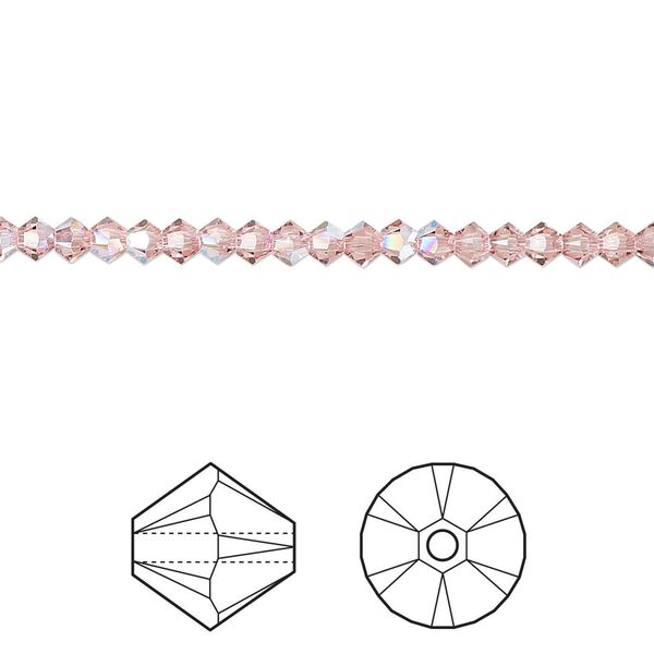 Bead 1440pk light rose shimmer, Swarovski® 3mm XILION bicone 5328 image number 0