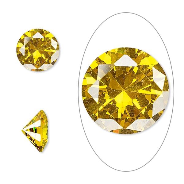 Gem, cubic zirconia, topaz gold, 10mm faceted round, Mohs hardness 8-1/2. Sold individually. image number 0