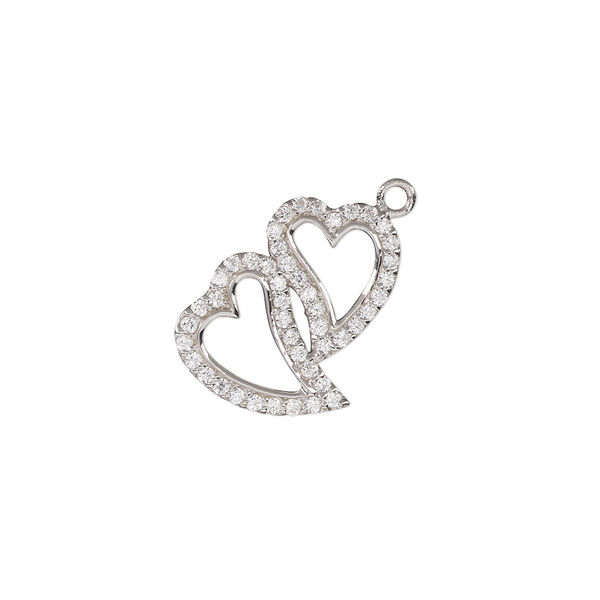 Charm, cubic zirconia and rhodium-plated sterling silver, clear, 18x14mm single-sided open double heart. Sold individually. image number 0