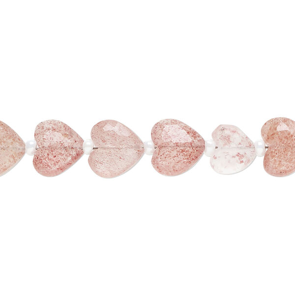 Strawberry quartz 1pkg21, hand-cut faceted puffed heart bead natural B grade, 9x8mm image number 0