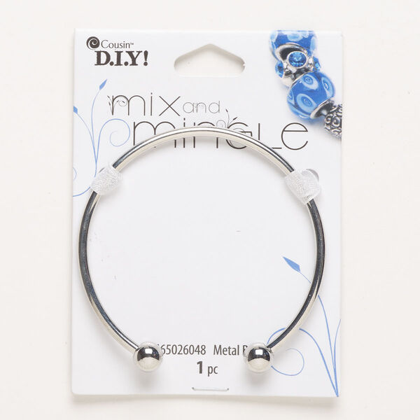 Bracelet, bangle, steel, pkg/1, silver finish, 3mm with twist-off bead end. image number 0