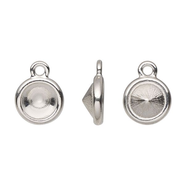 Drop, TierraCast®, Almost Instant Jewelry®, white bronze-plated pewter (tin-based alloy), 11mm round with SS39 chaton or rivoli glue-in setting (1088). Sold per pkg of 20. image number 0