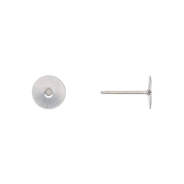 Earstud, titanium and stainless steel, 8mm flat pad, 21 gauge. Sold per pkg of 5 pairs. image number 0