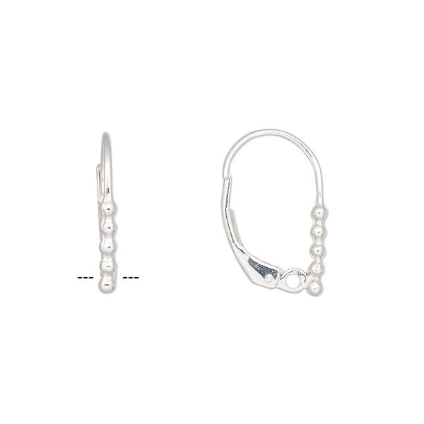Ear wire leverback 1pkg2 sterling silver, 16mm beaded / closed loop, 1 pair image number 0
