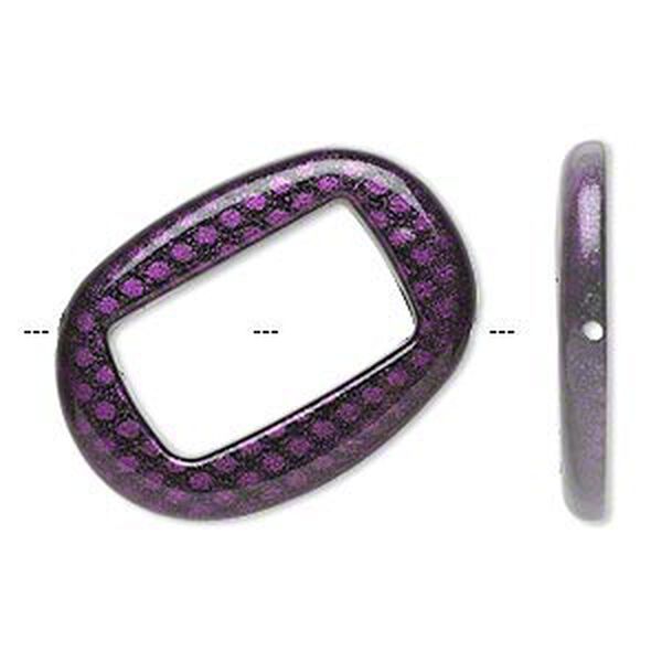 Bead, acrylic, purple and black, 45x32mm diagonally drilled flat open oval with snakeskin design and 29x17mm center hole. Sold per pkg of 24. image number 0