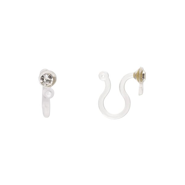 Earring clip-on 1pkg4, 11mm / 3mm faceted round / closed loop / foil back, resin / glass clear 2 pair image number 0