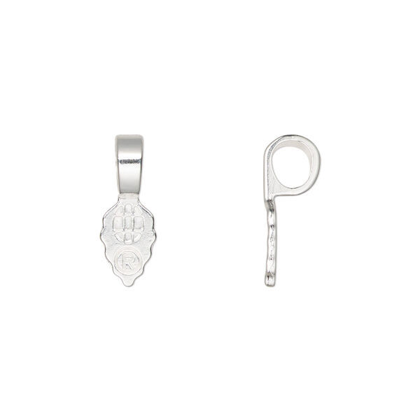 Bail, Aanraku®, glue-on, silver-plated "pewter" (zinc-based alloy), 16x5.5mm with 9x5.5mm leaf flat base. Sold per pkg of 25. image number 0