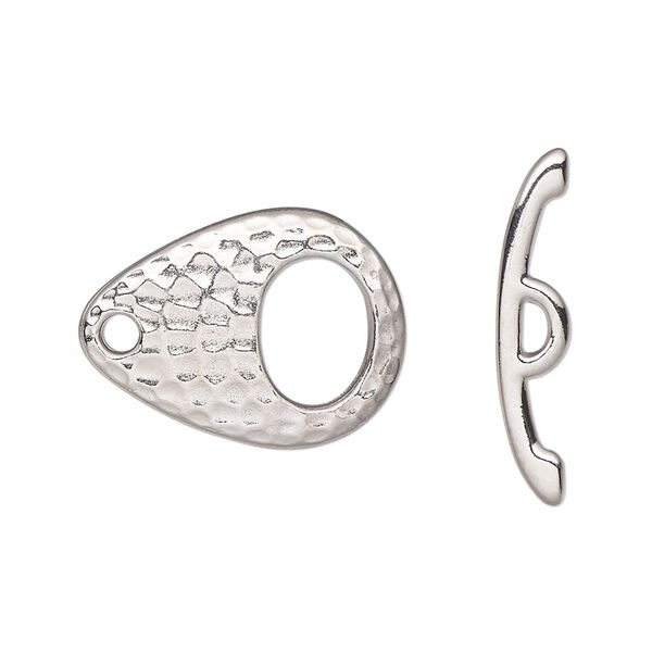 Clasp, TierraCast®, toggle, white bronze-plated pewter (tin-based alloy), 22x16mm hammered teardrop. Sold per pkg of 10. image number 0