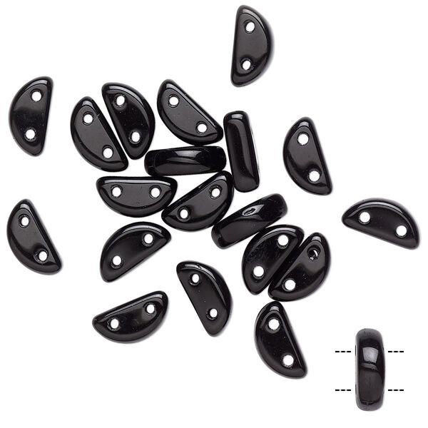 Bead, Preciosa, Czech pressed glass, opaque black, 8.5x3mm half moon with (2) 0.8-0.9mm holes. Sold per pkg of 20. image number 0