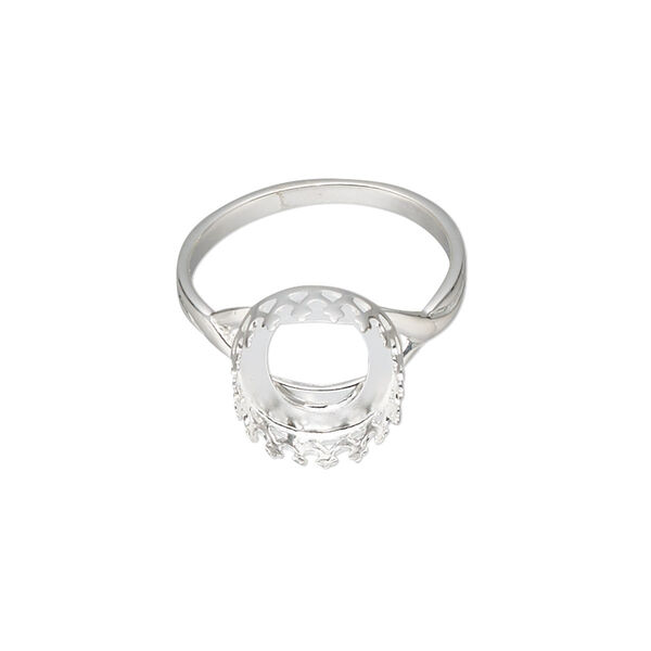Ring, sterling silver, 13x11.5mm oval with 12x10mm oval cabochon bezel setting, size 7. Sold individually. image number 0