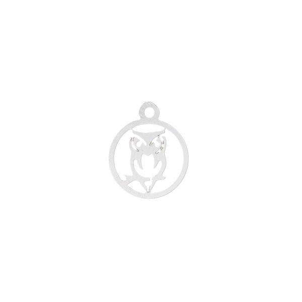 Drop, Lazer Lace™, stainless steel, 12mm double-sided flat round with cutout owl. Sold per pkg of 4. image number 0