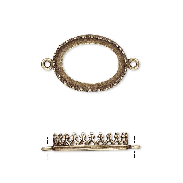Link, JBB Findings, antiqued brass, 18x14mm oval with open back and decorative trim, 16x12mm oval bezel setting. Sold per pkg of 2. image number 0
